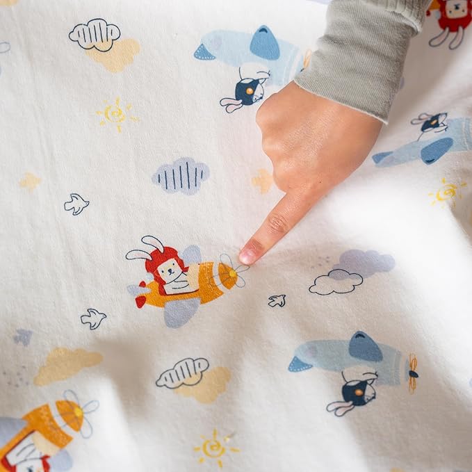 Tuckable Side Bed Wetting Pads Toddlers, Reusable Washable Waterproof Baby Potty Training Pee Pads Sheet Protector Kids, 5 Absorbent Layers, Exclusive No-Slip, 39"x 29" Fits Twin Airplane Print