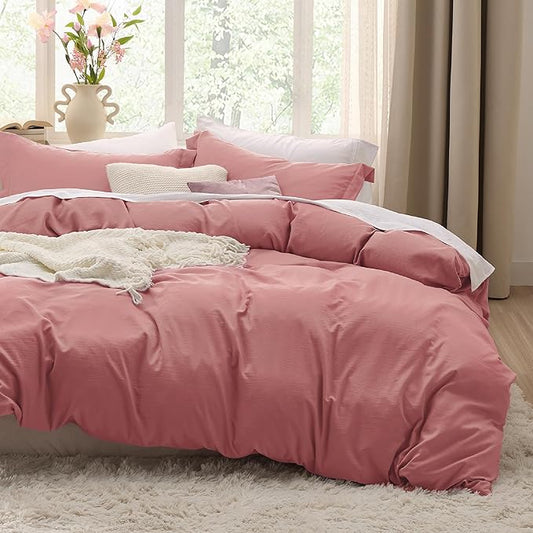 Bedsure Pink Clay Duvet Cover King Size - 3 Pieces Prewashed Cotton-Like Extra Soft Bedding Set, Includes 1 Duvet Cover 104x90 Inches with Zipper Closure & 2 Pillow Shams, Comforter Not Included