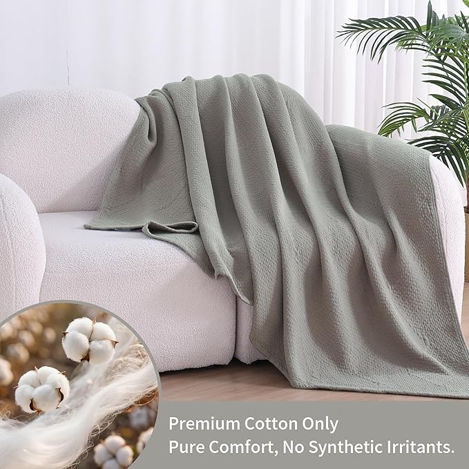 Premium 100% Cotton Blanket – All-Season Soft Breathable Bed Blanket for Twin Size – Lightweight Stylish Textured Throw for Bed– Giftable Cozy Bedding