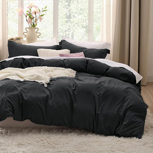 Bedsure Black California King Duvet Cover - Prewashed Cotton-Like Polyester Extra Soft Bedding Set, Includes 1 Cal King Duvet Cover 104x98 Inches with Zipper Closure & 2 Pillow Shams, No Comforter