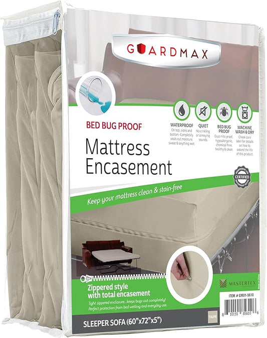 Guardmax Jersey Knitted Sleeper Sofa Zippered Mattress Encasement - Waterproof & Bed Bug Proof Mattress Protector - Comfortable, Soft, and Noiseless Zippered Bedding - Dust Mite Proof (60 x 72 x 5)