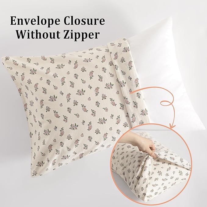 NTBAY 2 Pack 100% Natural Jersey Cotton Toddler Pillowcases, Super Soft and Breathable Travel Pillow Cases with Envelope Closure for Nursery, 13x18 Inches, Pink and Ivory Floral