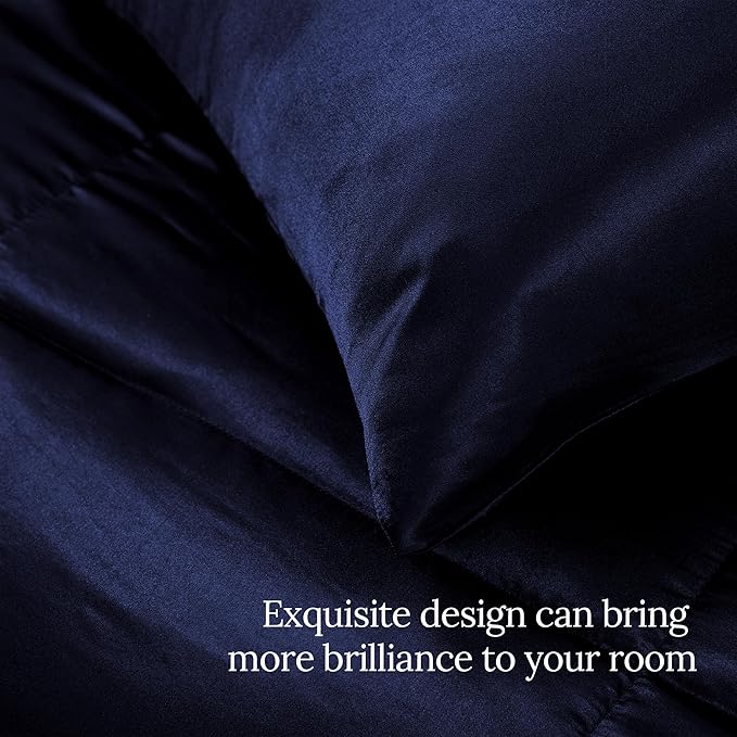 Whale Flotilla 2-Piece Reversible Silky Soft Twin Size Comforter Bedding Set, Luxurious Satin Comforters with Satin Pillowcase, Lightweight Duvet for All Seasons, Navy