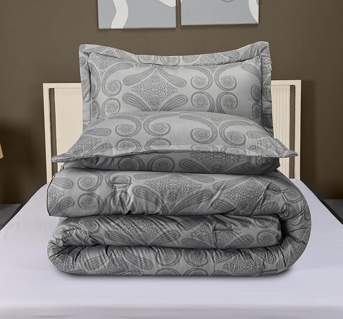 Utopia Bedding - Comforter Set with 2 Pillow Shams - 3 Pieces Bedding Comforter Sets - Down Alternative Comforter - Soft and Comfortable - Machine Washable, Paisley Grey, King