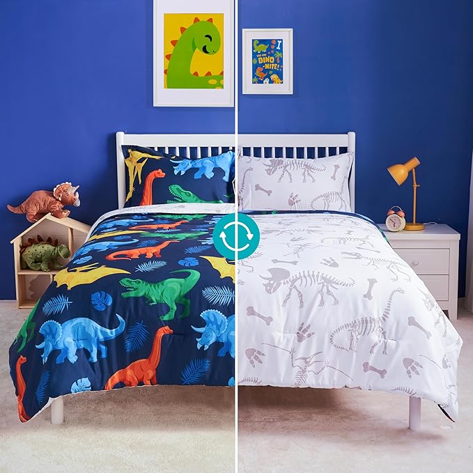 Joiedomi Kid Twin Comforter Set 5 Piece Dinosaur Bedding Set for Boys Girls Super Soft Microfiber Bed in a Bag with Comforter Sheets Pillowcase Sham