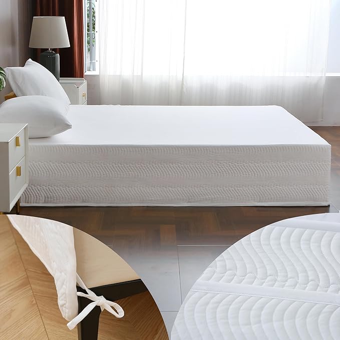 Queen Bed Skirt-Box Spring Cover with 14 Inch Tailored Drop,Wrinkle and Fade Resistant Hotel Wrap Around Bed Skirts,Bed Frame Cover (Wave Pattern White, Queen)