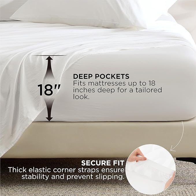 Bedsure RV Queen Sheets - 6 Piece, Airy Soft Short Queen Sheet Set for RV Camper, Cooling & Hotel Luxury, Secure Fit with Deep Pocket Bedding, Camper Sheets and Pillowcases, White