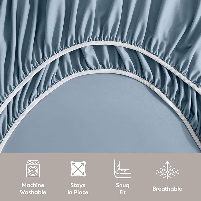 Nestl Queen Sheet Set - Luxury 1800 Ultra-Soft Microfiber Bed Sheets - Double Brushed - Deep Pockets - Easy Fit - 4 Piece Set - Bedding Sheets & Pillowcases (Queen, Stone Blue)