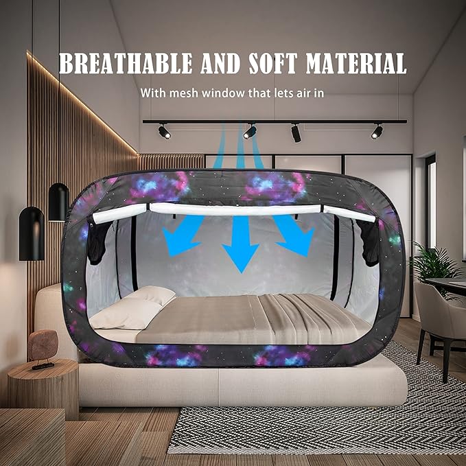 Bed Tent Full Bed Canopy Portable Dream Tent for Adult Indoor Sleeping Tents with 2 Doors Breathable Private Space Tents, Galaxy