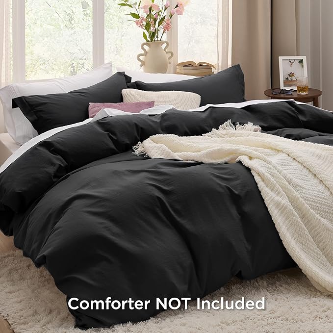 Bedsure Black California King Duvet Cover - Prewashed Cotton-Like Polyester Extra Soft Bedding Set, Includes 1 Cal King Duvet Cover 104x98 Inches with Zipper Closure & 2 Pillow Shams, No Comforter