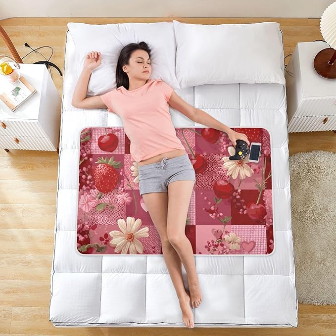 Waterproof Bed Pad Reusable Changing Pad Toddler Mattress Protector Large Pee Pad Baby Diaper Pad Soft Washable Liner Red Checkered Floral Cherry Strawberry