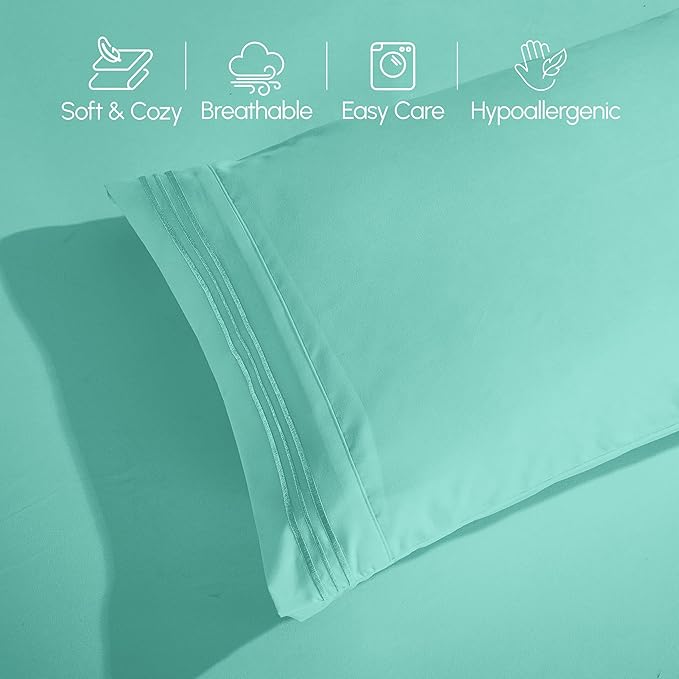 Elegant Comfort Luxurious 1500 Premium Hotel Quality Microfiber Three Line Embroidered Softest 4-Piece Bed Sheet Set, Wrinkle and Fade Resistant, King, Paradise Teal