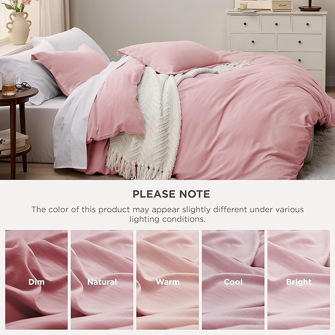 Bedsure Pink Duvet Cover King Size - 3 Pieces Prewashed Cotton-Like Extra Soft Bedding Set, Includes 1 Duvet Cover 104x90 Inches with Zipper Closure & 2 Pillow Shams, Comforter Not Included