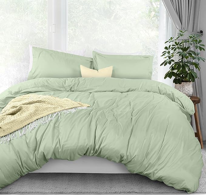 Utopia Bedding Duvet Cover Full Size - 3 Piece with Zipper Closure - 1 Comforter Cover 80X90 Inches & 2 Pillow Shams 20X26 Inches (Sage) Comforter Not Included