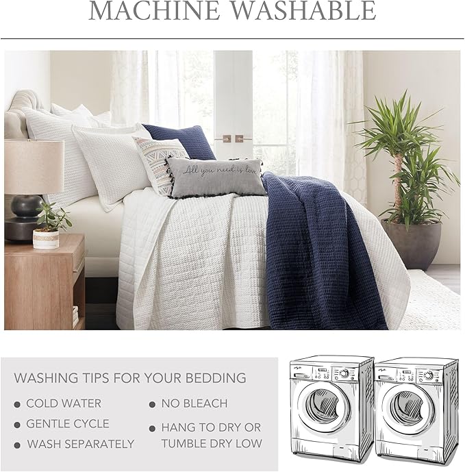 Levtex Home Mills Waffle Full Bedspread Set (100x104in) with 2 Pillow Shams (26x20in) - Navy - 100% Cotton Full Size Bedspread Set - Lightweight, Soft, Pre-Washed