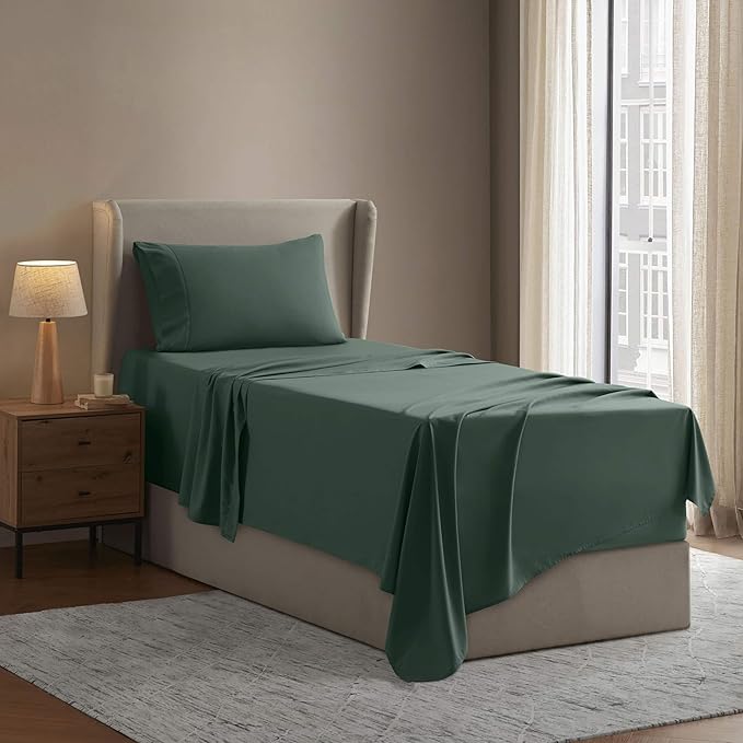 Nestl Twin XL Sheet Set - College Dorm Size - Luxury 1800 Ultra-Soft Microfiber Twin Extra Long Bed Sheets - Deep Pockets - Easy Fit - Extra Soft - 3 Piece Set (Twin XL, Dark Green)