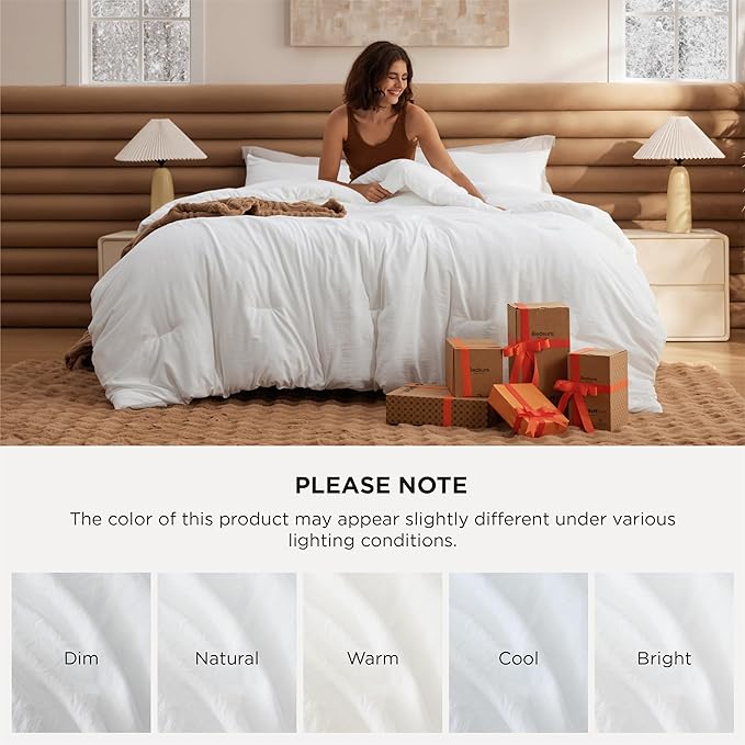 Bedsure Oversized Queen Comforter Set, White Soft Prewashed Bedding for All Seasons, 3 Pieces GentleSoft™ Bed Set, 1 Lightweight Comforter (98"x98") and 2 Pillowcases (20"x26")