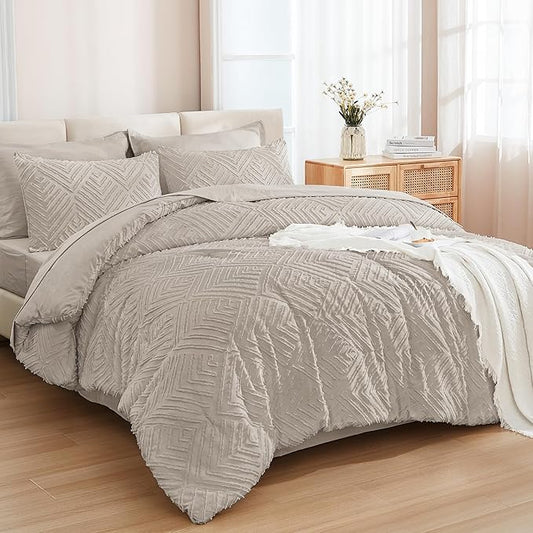 Andency Oversized Queen Comforter Set 7 Piece Linen - Bed in a Bag Oversized Queen Boho Lightweight Fluffy Tufted Bedding Sets with Comforter, Sheets, Pillowcases & Shams
