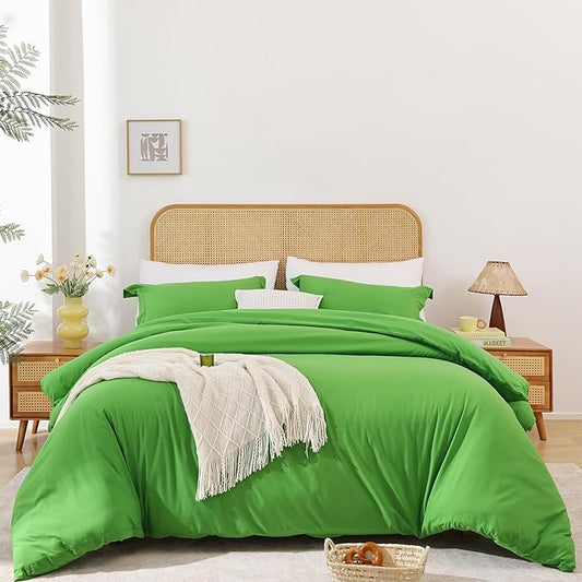 Whitney Home Textile Green Duvet Cover Set Twin Size - 2 Piece Luxury Soft Cooling Duvet Cover with Zipper Closure and Pillow Sham, Breathable Washed Brushed Microfiber, Comforter Not Included