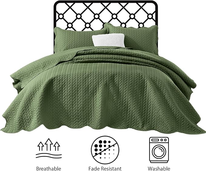 IR Imperial Rooms Twin Quilt Bedding Set (68” x 86”) - Bulk Pack of 10 Wholesale for Hotels, Guest Bedroom & Airbnbs - Lightweight Microfiber Reversible Embossed Quilts Bedspreads (Olive Green)