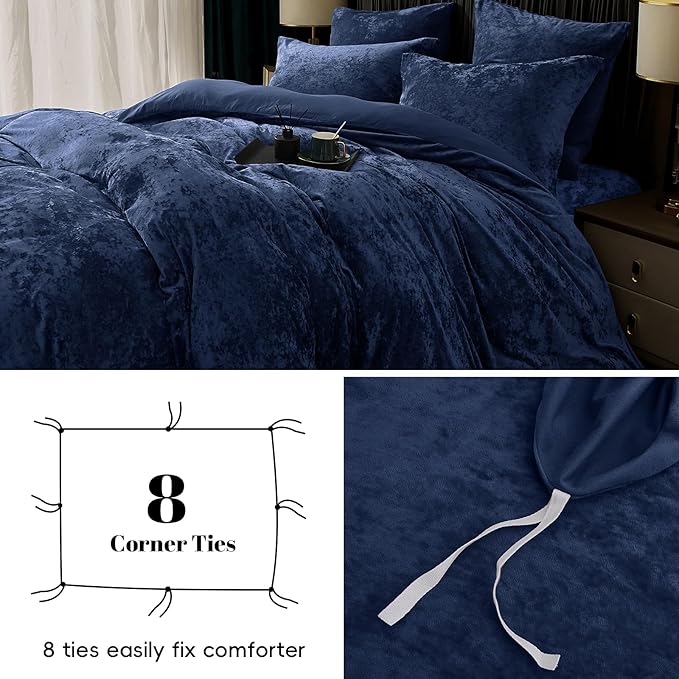 PHF Truely Velvet Duvet Cover Set Twin Size, 2pcs Ultra Soft Breathable Comforter Cover Set, Luxury Cozy Flannel Duvet Cover with Pillow Shams Bedding Collection, 68" x 90", Navy