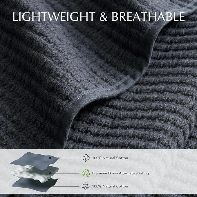 EVERGRACEHOME Cotton Coverlet Set Full Queen Size 3 Pieces, Lightweight Soft Ribbed Matelassé Bedspread Quilt Set, Cozy Oversized Quilted Bedding Set with 2 Pillow Shams for All Seasons, Midnight Blue