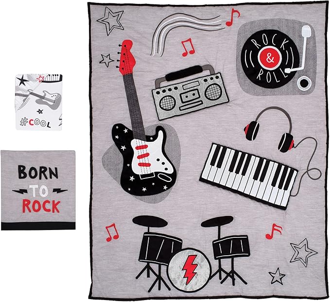 Lambs & Ivy Rock Star Musical Instruments 3-Piece Baby Crib Bedding Set - Gray