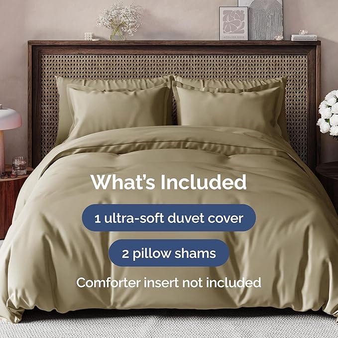 Duvet Cover King Size - Extra Soft King Size Duvet Cover - Lightweight, Breathable & Cozy - Easy Care & Fade Free with Zipper Closures & Ties - 104" x 90" Inches - (Khaki) Comforter Not Included