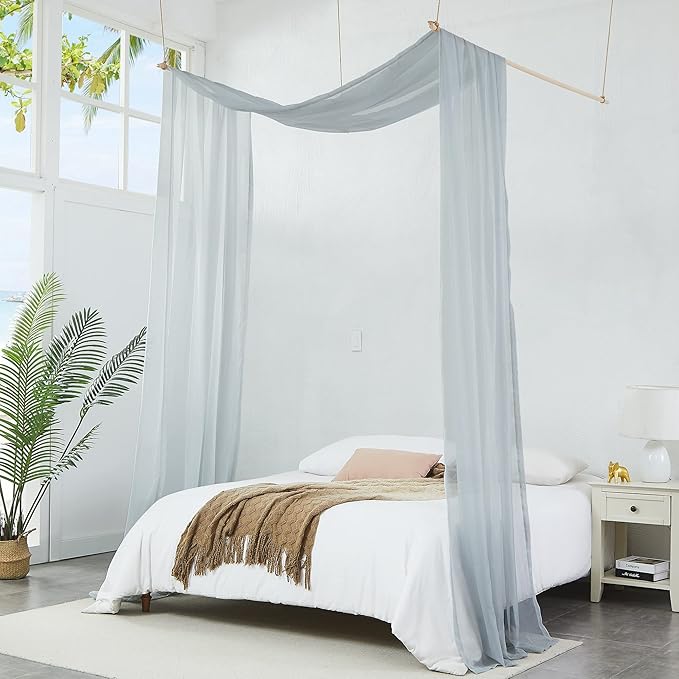 Warm Home Designs Silver Grey Bed Canopy Curtains in 55 x 144 Inch Size. Our Twin Canopy Bed Curtains Work Great as Kids Canopy, Bed Scarf, Bed Curtain or to Enhance Bed Decor. BC Silver 144"