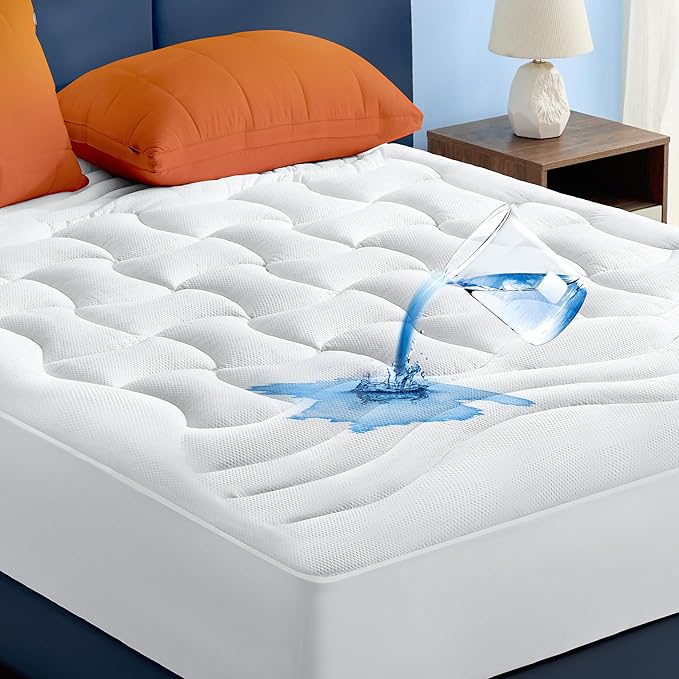 Bedsure King Size Mattress Protector Waterproof - Quilted Fitted Waterproof Mattress Pad Topper with 8-21 Inches Deep Pocket, Noiseless Bed Cover Padded, Machine Washable,White, 78x80 Inches
