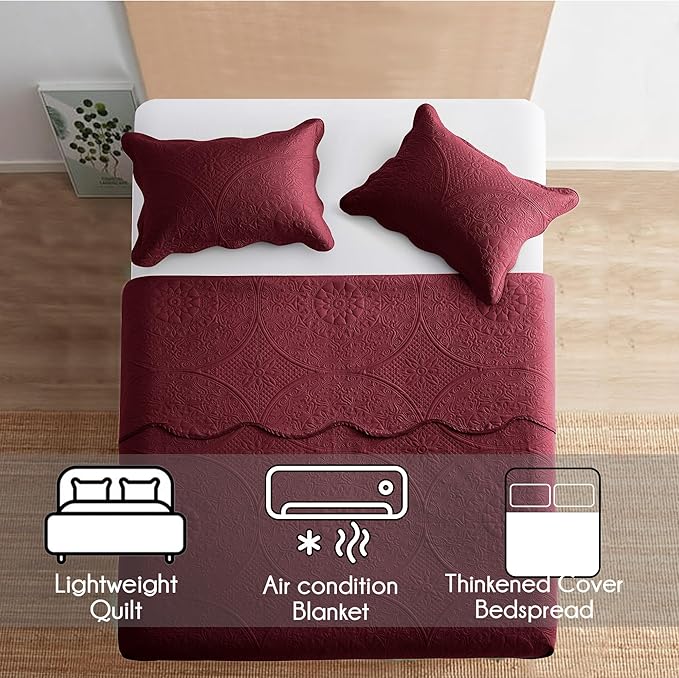 IR Imperial Rooms 8 Pack California King Quilt Bedding Set (118"x106") - Bulk Wholesale for Hotels, Guest Bedroom & Airbnbs - Microfiber Reversible Floral Embossed Quilts Bedspreads (Burgundy)
