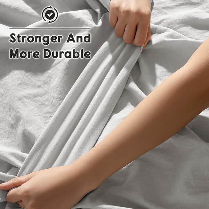 SONORO KATE 100% French Pure Linen Sheets, Breathable and Durable Linen Queen Size Sheets, Anti-Tear Linen Bed Sheets, Machine Washable, 16 Inch Deep Pocket - 4 Piece (Grey, Queen)