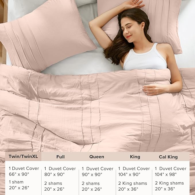 Comfort Spaces Blush Twin Size Duvet Cover Set - 2 Pieces Pintuck Pleated Duvet Cover All Season Lightweight, Extra Softness Pre-Washed Microfiber Twin Bedding Cover Shams, Twin/Twin XL