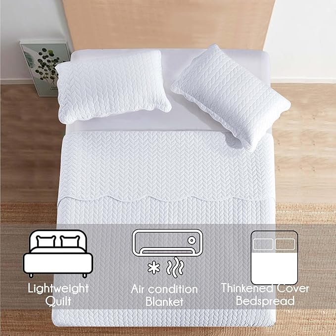 IR Imperial Rooms California King Quilt Bedding Set Size (118"x106") + 2 Pillow Shams (20" x 36"+ 2") - 3 Pcs All Season Reversible Microfiber Coverlet Embossed Quilt Bedspread (White)