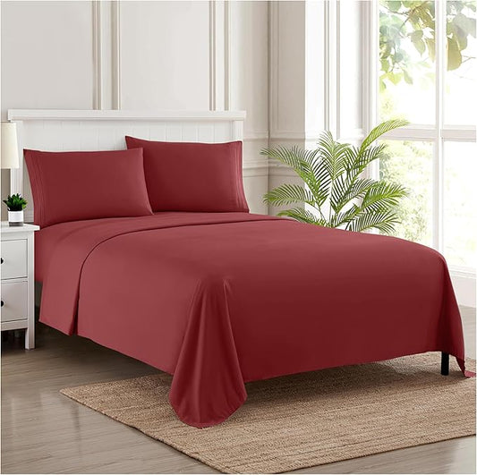California King Sheet Sets - Breathable Luxury Sheets with Full Elastic & Secure Corner Straps Built In - 1800 Supreme Collection Deep Pocket Bedding Set, Sheet Set, California King, Burgundy