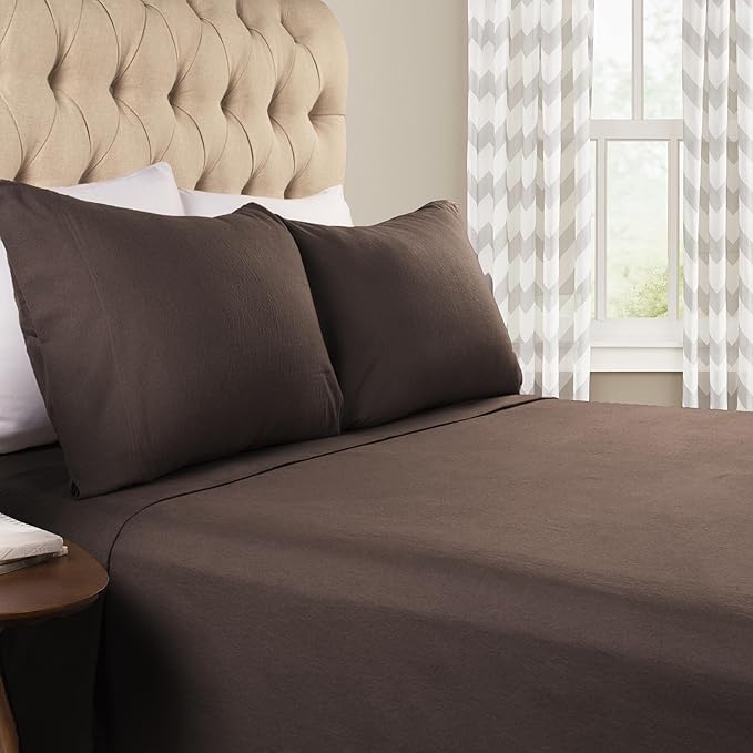 Superior Flannel Cotton Bed Sheet Set, Set Includes: One Flat Sheet, One Fitted Sheet and Two Pillowcases, Breathable, Modern Solid Classic, California King, Charcoal