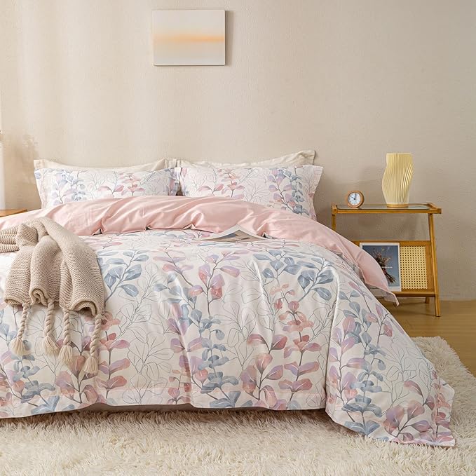 OAITE Duvet Cover Set Twin Size Floral Pattern Ultra Soft 100% Cotton Duvet Cover Sets 3-PC, Breathable Duvet Cover with Zipper Closure & Corner Ties(2 Pillow Shams,1 Duvet Cover)