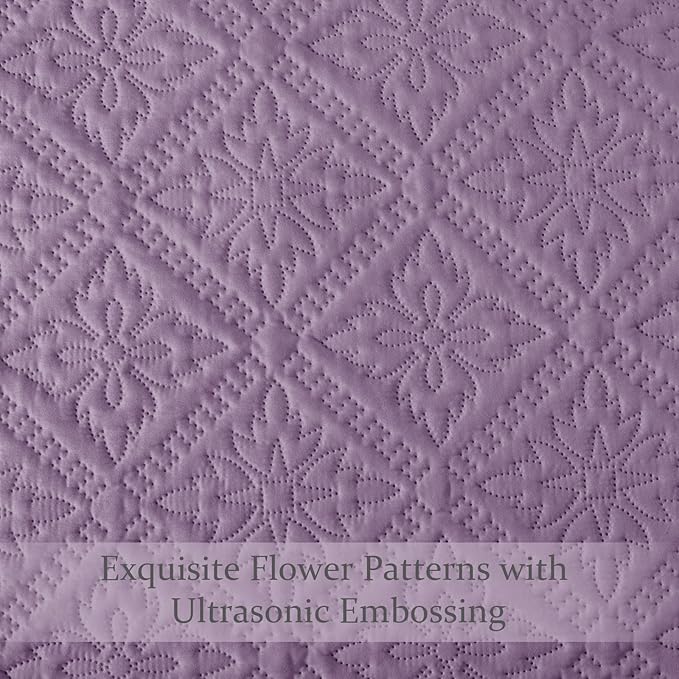 Exclusivo Mezcla California King Quilt Bedding Set, Lightweight Soft Bedspreads Coverlets with 2 Pillow Shams, Modern Dusty Lavender Oversized Quilts King Size for All Seasons