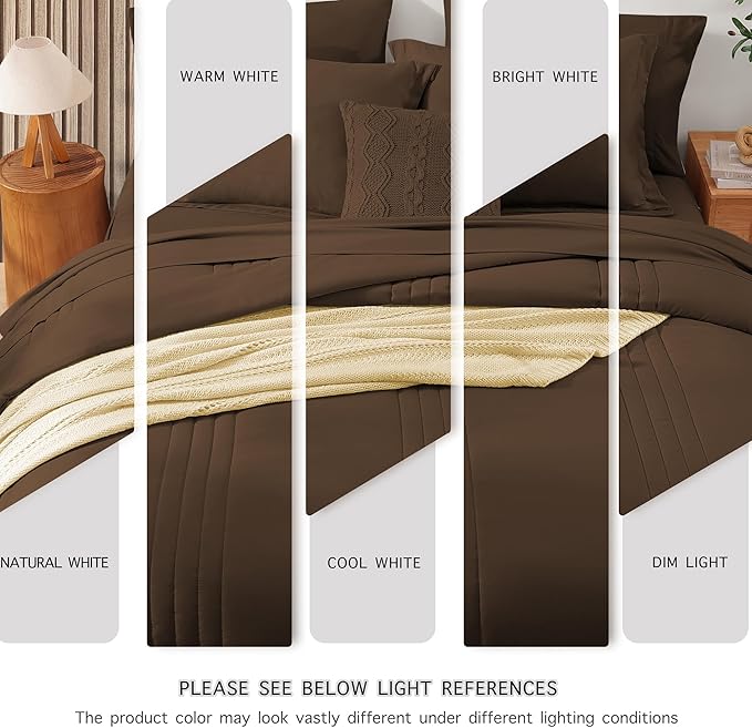 Monbix King Comforter Set - 7 Pieces Chocolate Brown Bed in a Bag King Size Bedding Sets with Comforters, All Seasons Comforter with Sheets, Pillowcases & Shams