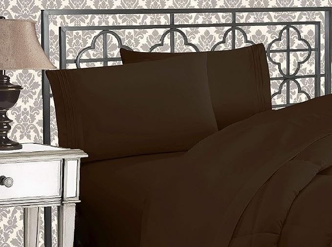 Elegant Comfort 1500 Premier Hotel Quality 4-Piece Bed Sheet Sets, Deep Pockets - Luxurious Wrinkle Free & Fade Resistant, Queen, Chocolate Brown