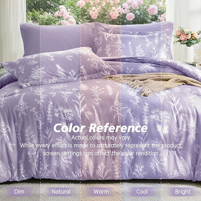 MUXHOMO Lavender Twin Comforter Set, Elegant Floral Print Bed in a Bag 5 Pieces, Ultra Soft & Breathable Reversible Botanical Pattern Bedding Set with Comforter, Sheets, Pillowcase, and Sham