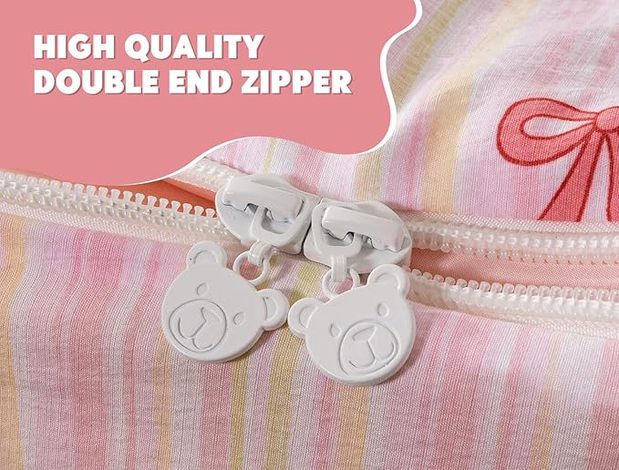 Meeting Story 3pcs Kids Comforter Set Twin Zipper Bedding Set for Girls,Bow Bedding Set Princess Comforter Set for Kid,All in one Zipper Bedding（Lightpink,Twin）