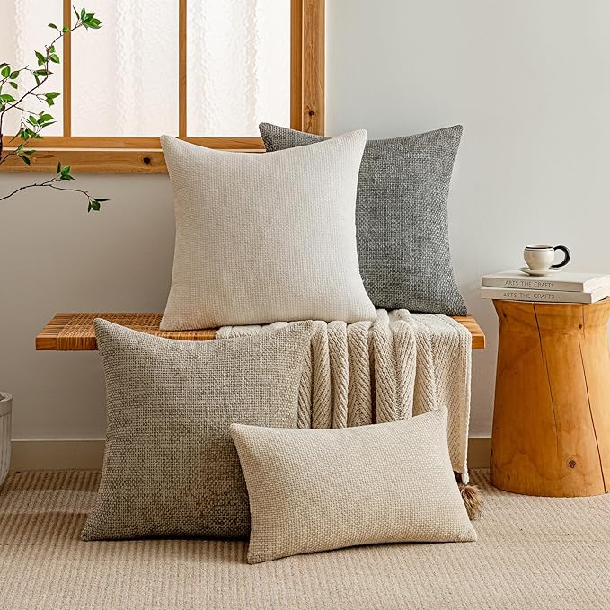a moment Ivory Chenille Throw Pillow Covers 16x16 Inch Pack of 2 Modern Decorative Throw Pillow Covers Farmhouse Cross Covers Home Decor for Sofa Bedroom Living Room
