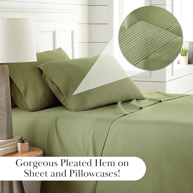 Southshore Fine Living Inc. Split King Bed Sheets 5-Piece Set | 21" Extra Deep Pocket with 2 Pillowcases | Hotel Luxury Quality | Easy Care Shrinkage Free Bedsheet | Microfiber Bedsheets | Sage Green