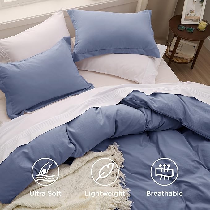 Bedsure Slate Blue Duvet Cover Twin/Twin XL Size - 2 Pieces Prewashed Polyester Extra Soft Bedding Set, Includes 1 Twin Duvet Cover 68''x90'' with Zipper Closure & 1 Pillow Sham, No Comforter