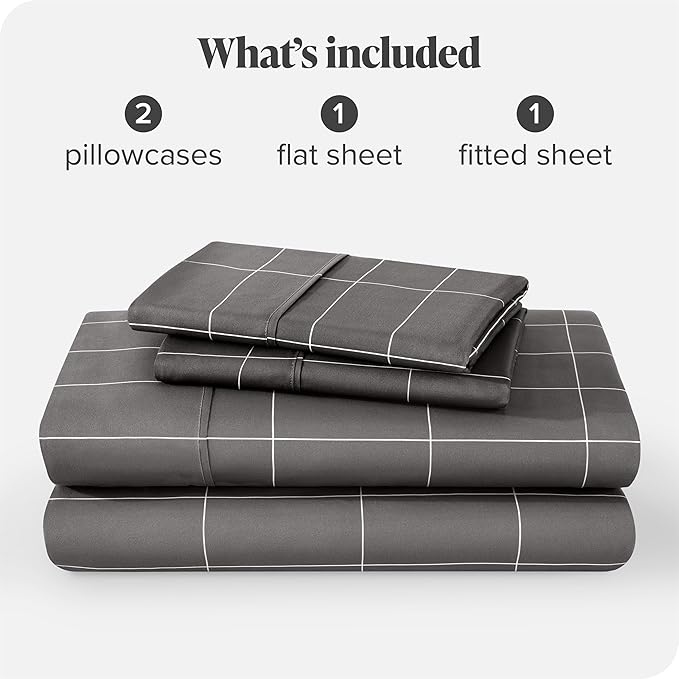 Bare Home King Sheet Set - Luxury 1800 Ultra-Soft Microfiber Double Brushed - Deep Pockets - Easy Fit - 4 Piece Set - Bedding & Pillowcases (King, Grid - Grey/White)