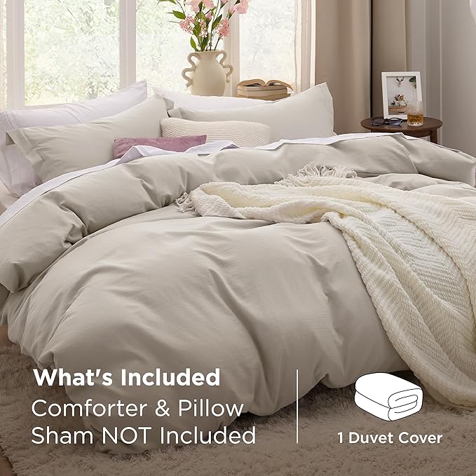 Bedsure Twin Duvet Cover Only - Prewashed Extra Soft All Season Bedding, Includes 1 Duvet Cover Twin Size 68x90 Inches with Zipper Closure, Linen, Comforter Not Included