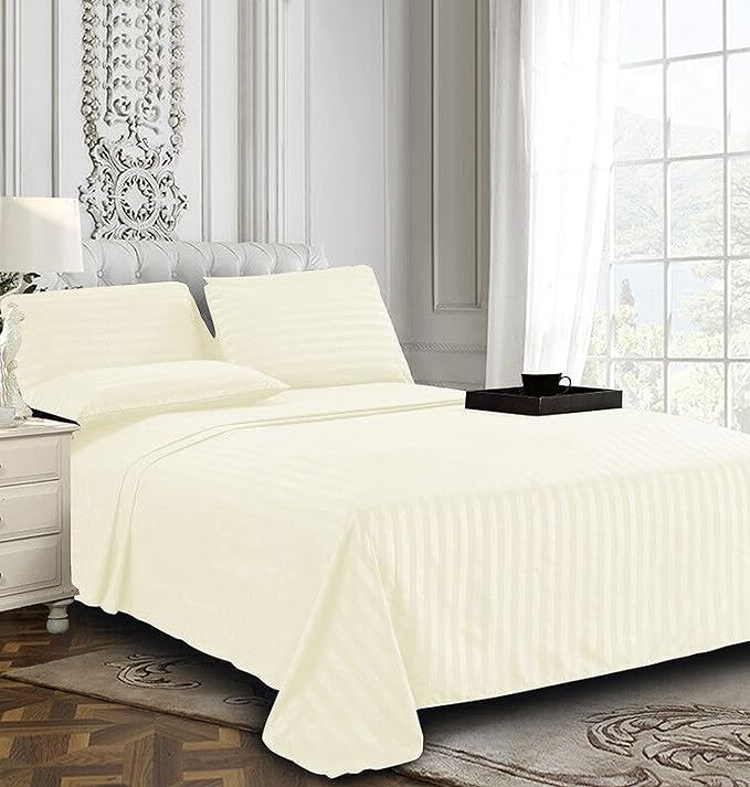 Elegant Comfort Best, Softest, Coziest 6-Piece Sheet Sets! - 1500 Premier Hotel Quality Luxurious Wrinkle Resistant 6-Piece Damask Stripe Bed Sheet Set, Queen Ivory