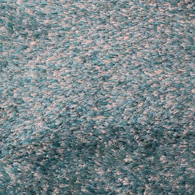 Hand Tufted SHAG Polyester ECO-Friendly Area Rugs - 5'x8', Rectangle, Turquoise White, Solid Plain Design, High Pile Thick Handmade Anti Skid Rugs for Living Room K00111