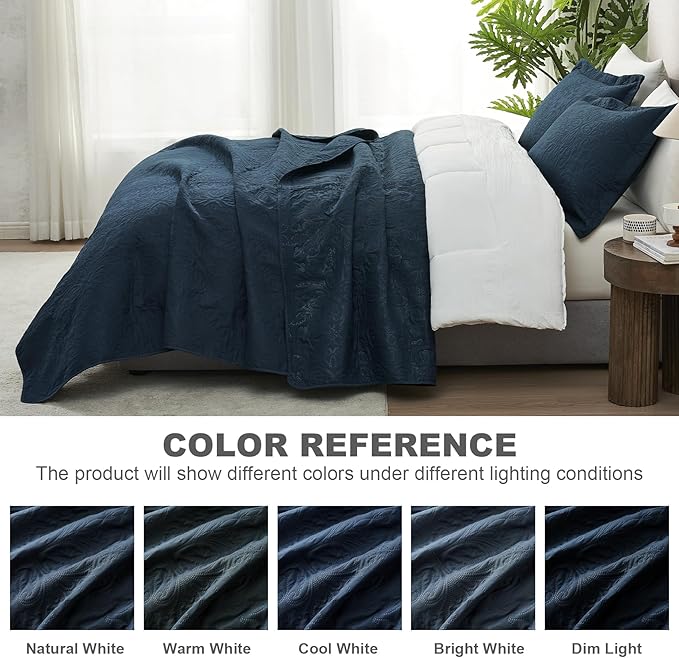 Hansleep Navy Quilt Twin Size - Baroque Ultrasonic All Season Bedspread Twin, Soft Lightweight Coverlet Bedding Set, 2 Piece (1 Quilt, 1 Pillow Shams)